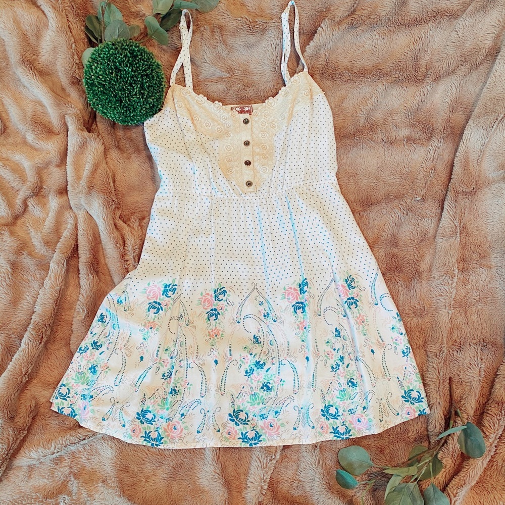 Free People Polka Dot Crochet Floral Slip Dress